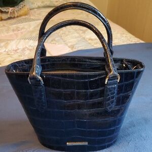 Brahmin Midnight Blue Croc-Embossed Small Bowie Tote